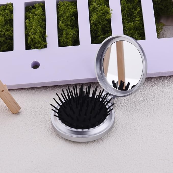 Espejo compacto plegable con cepillo para maquillaje miniatura 6