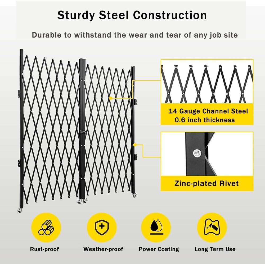 Foldable Safety Barrier with Wheels Expandable Traffic Control Fence for Warehouses Garages and Vehicle Entrances (2x3.5m) - Portable Security ution