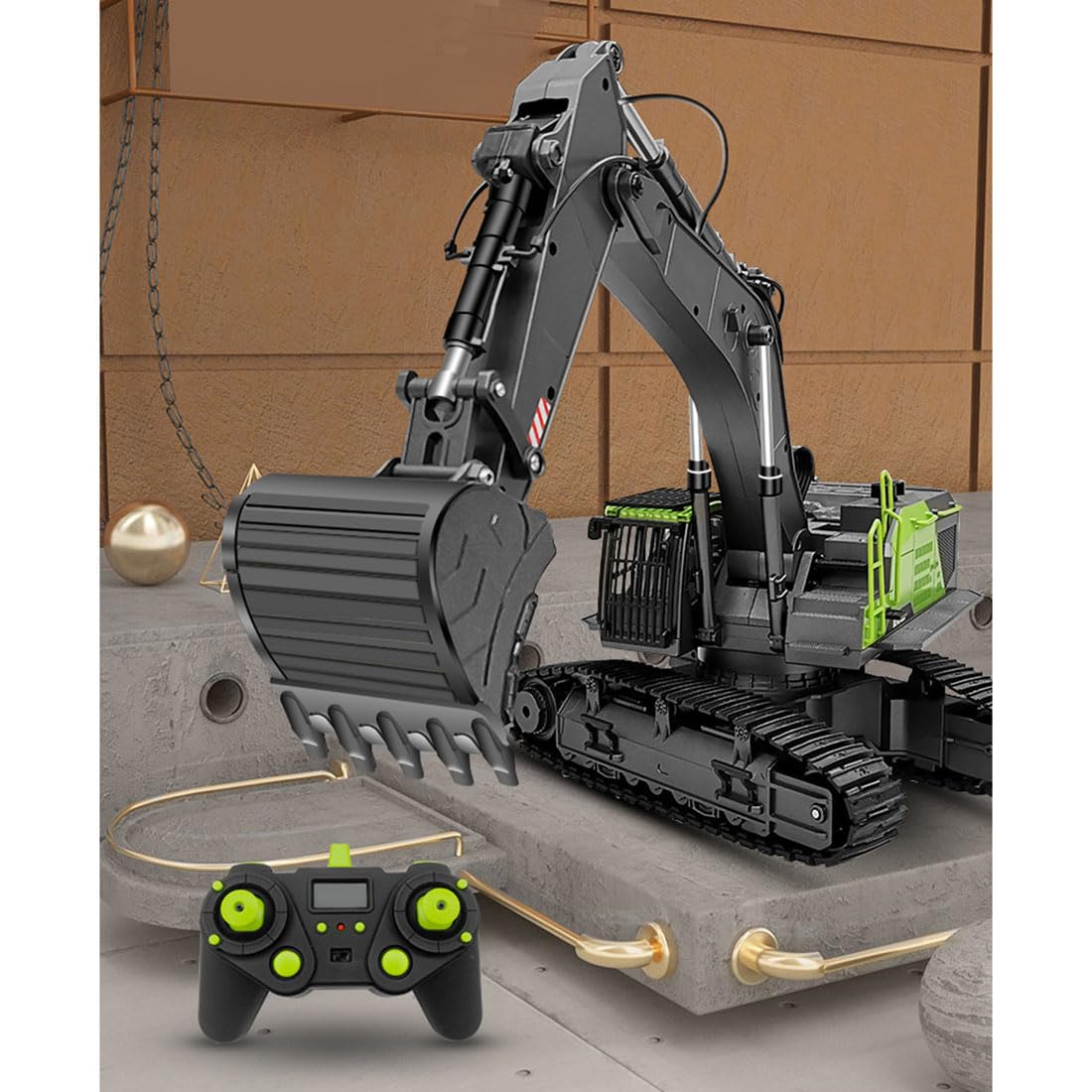 Excavadora de ingeniería RC para adultos, escala 1/14, 22 canales, 2.4 G, 4 en 1, aleación multifuncional, modelo de coche de ingeniería RC con trituradora/agarre de troncos/excavadora 3