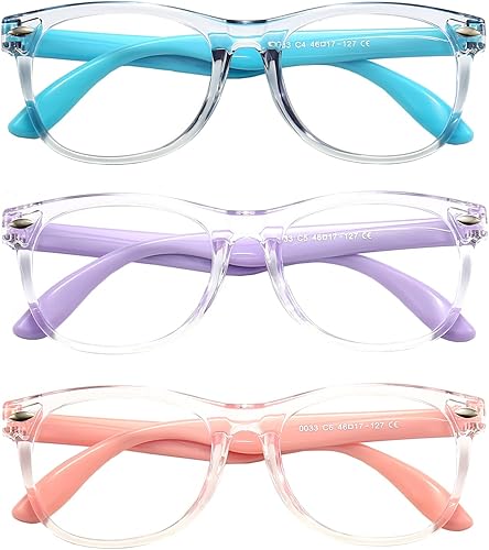 Miniatura 10 de Fanngo - Gafas de lectura para computadora para niños y niñas de 3 a 9 años (negro + azul oscuro + polvo claro)