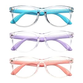 FANNYGO 3 Pack kids Blue Light Blocking Glasses for girls boys Computer Blue Light Blocking Glasses For Age 3-9 (Light blue + Light purple + Light pink)