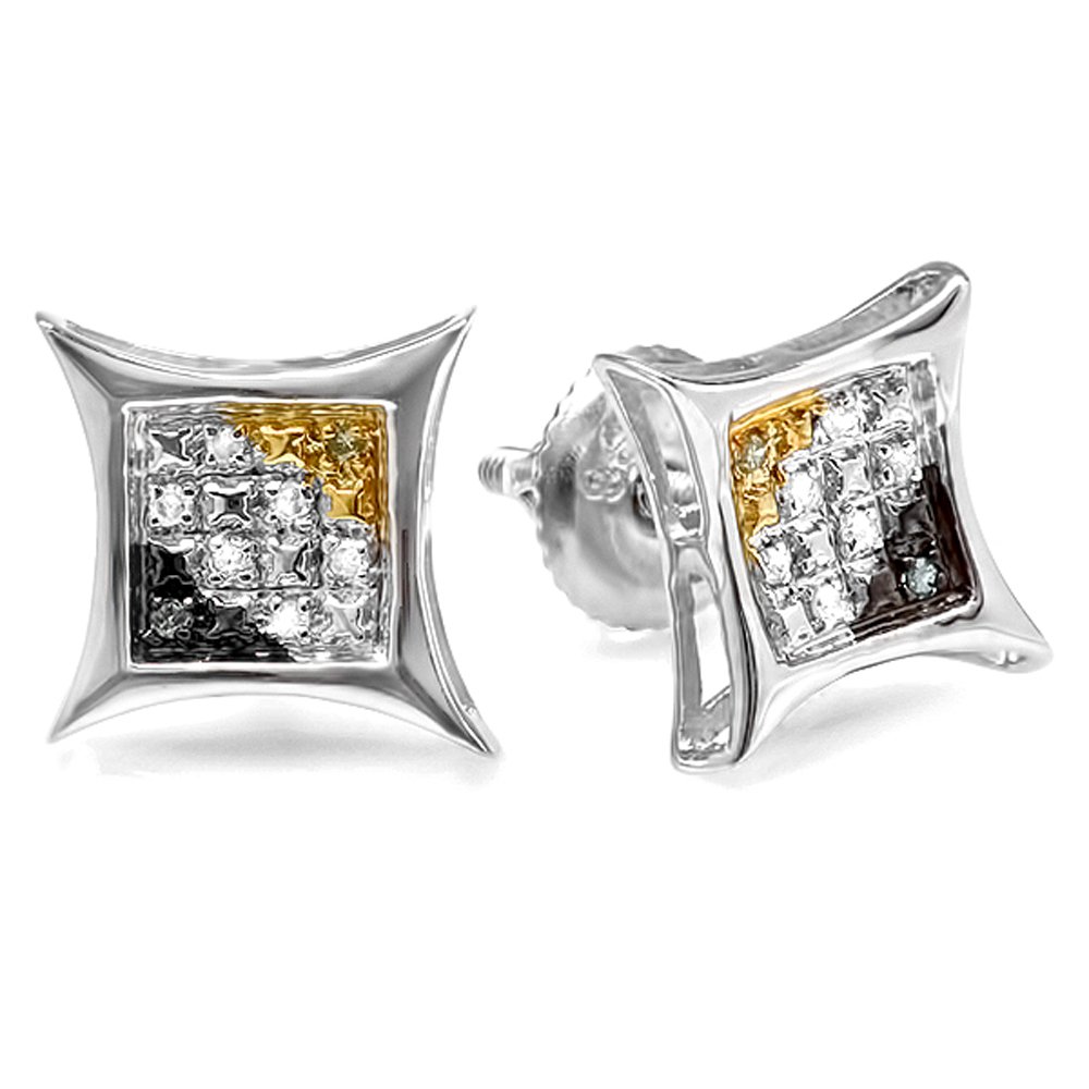 Dazzlingrock Collection 0.05 Ctw Natural Blue Yellow White Diamond 9mm Kite Micropave Hip Hop Studs in Sterling Silver, Screw Back,Unisex Design Ladies,Mens Real Diamond Earrings
