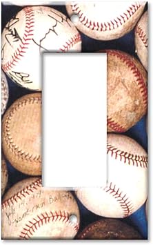 Single Gang Rocker Wall Plate - Sports Old Baseballs - Made in USA