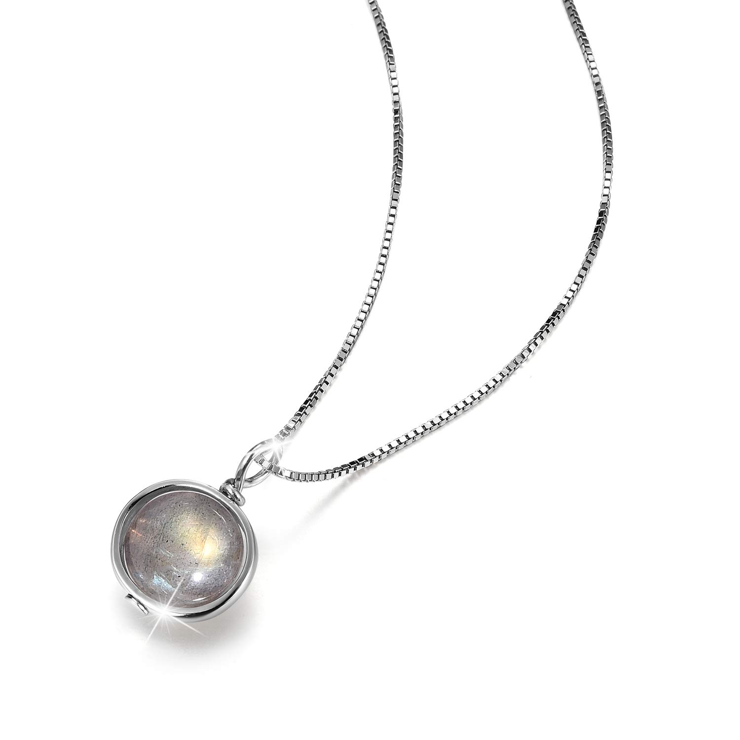 SpringlightSan Valentin Regalos Mujer Collar de plata de ley S925 con caja de piedra lunar, longitud de la cadena 39,5 cm + 5 cm, regalos originales para mujer, collar mujer.