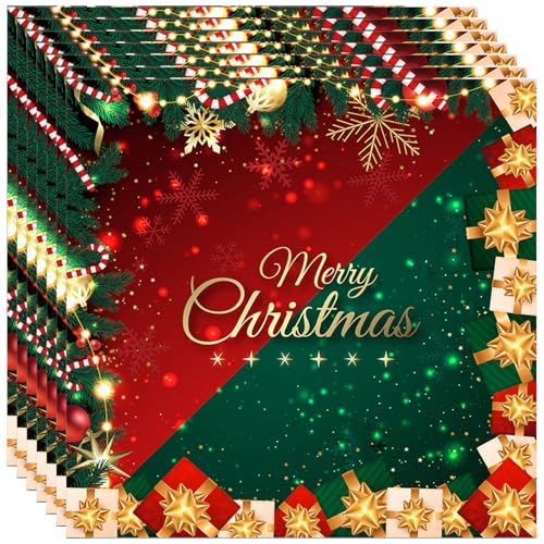 MOMAHUA Juego de Vajilla de Papel de Navidad, 69 Piezas para 16 Invitados, Decoración Festiva Completa de Mesa, Rojo y Verde, con Platos, Tazas, Servilletas y Mantel (Napkins 20P)