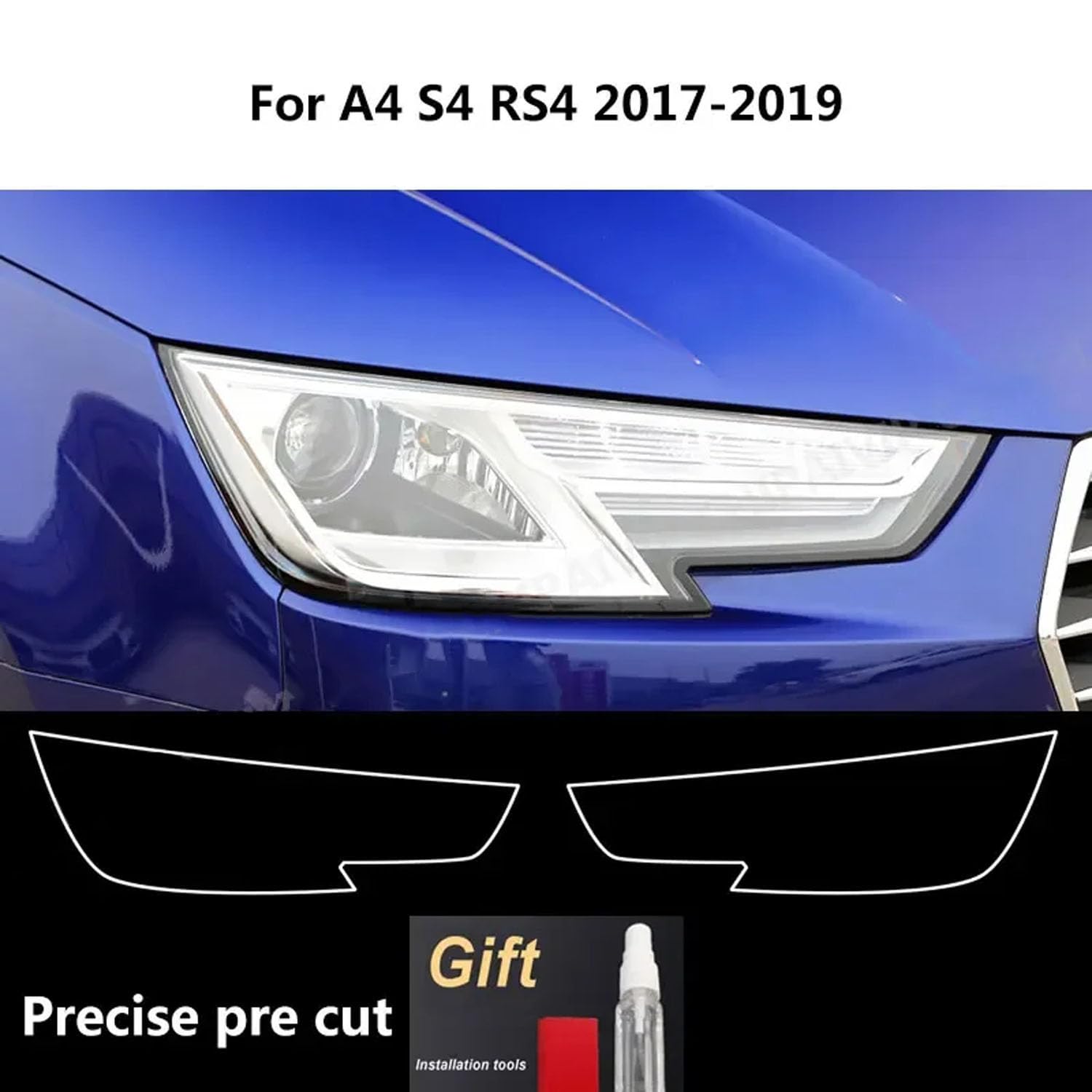 Auto Scheinwerfer Folie Für Audi A4 B8 B9 2022 2020 8K 8W S4 RS4,Autoscheinwerfer-Schutzfolie Rauchschwarz Anti-Kratz-Folie Transparenter TPU-Aufkleber,Blackened