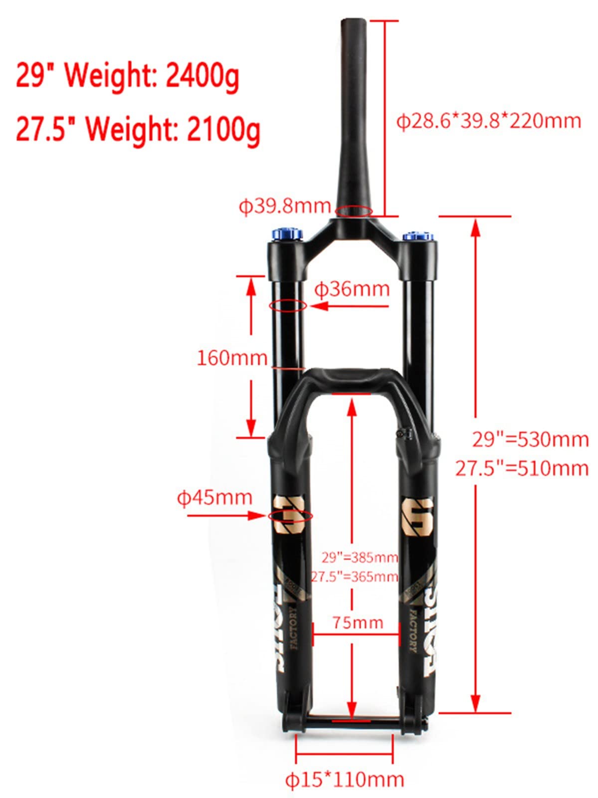 SR SUNTOUR Forcella per Mountain Bike Asse Passante 15mm * 100mm 110mm Leva Filettata a Sgancio Rapido per Spaziatura Boost Forcella Anteriore Attorno Asse