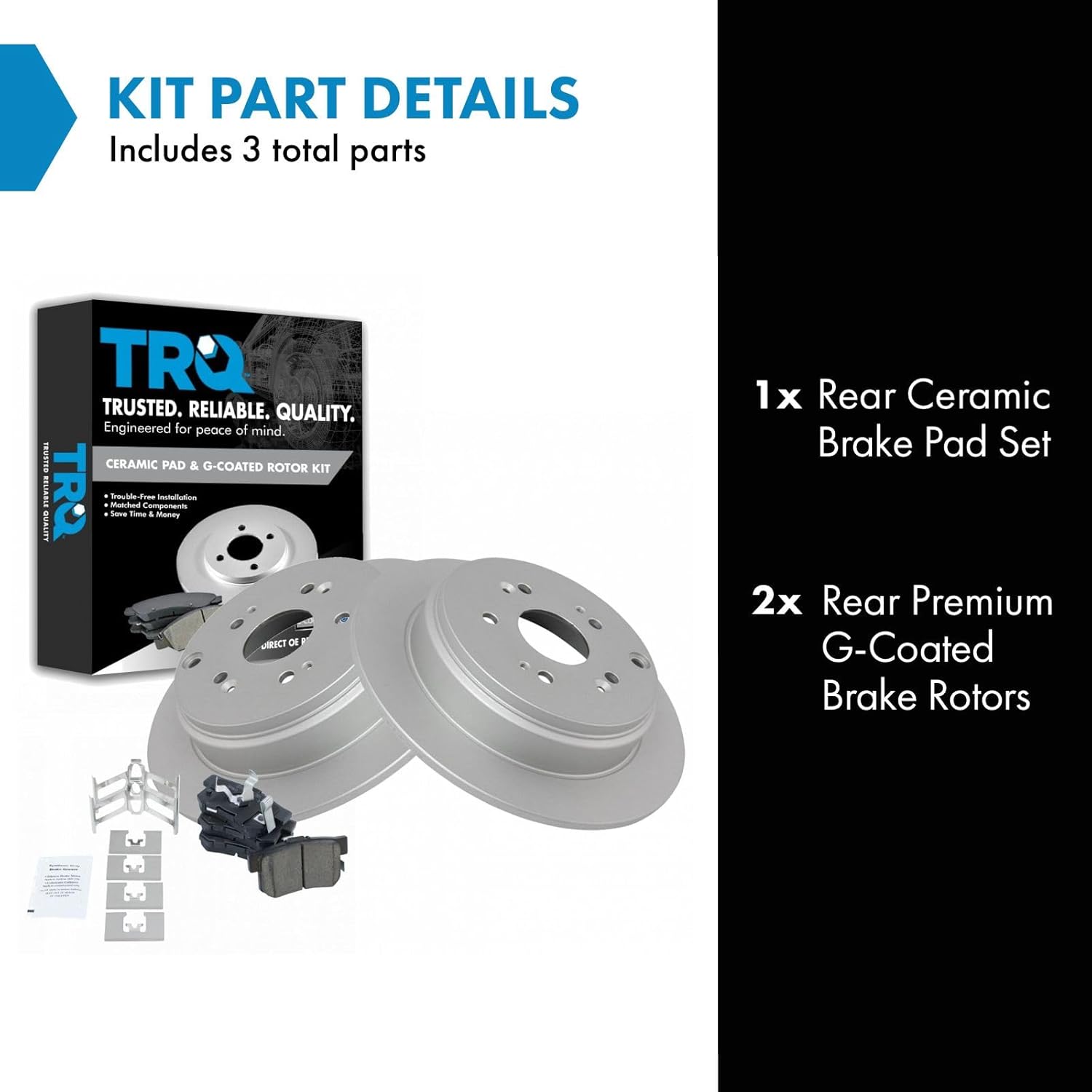 trq rear brake pad and rotor set ceramic g coated solid rotors compatible with 2010-2018 acura rdx 2005-2016 honda cr-v bka11331