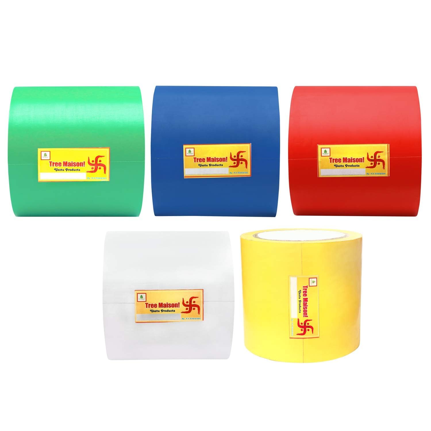 Vastu Combo of 5 Color Tape | Size - 4 Inch (96 mm) Approx | Length- 20 Meter (Approx) | Vastu Tape Remedy for Toilet | Vastu Tape for Main Door Entrance | Pack of 5