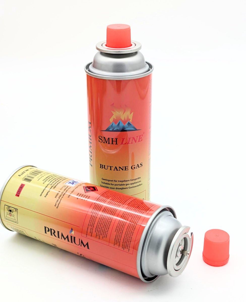 SMH LINE® Set di fornelli a gas doppio da campeggio, con 8 cartucce di gas da 227 g, per esterni, 2 fuochi GPL