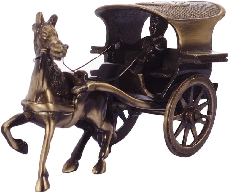 Antique Finish European Horse Cart Brass Showpiece (15 cm x 8 cm x 9, Brown)