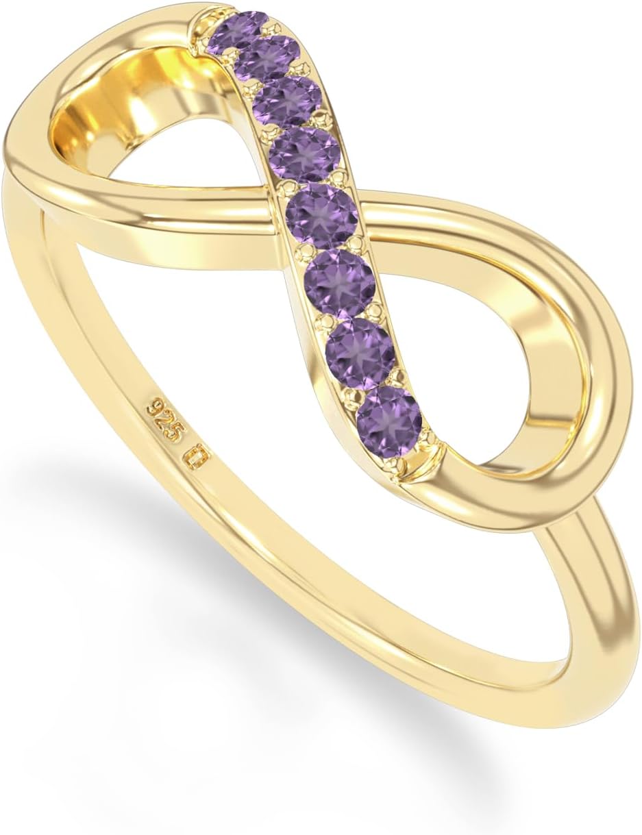 Natural Gemstone Infinity Promise Rings for Women in Silver/18K Yellow/Rose Gold Vermeil, Birthstone Jewelry Gifts for Her Birthday, Wedding Anniversary, Graduation, Christmas