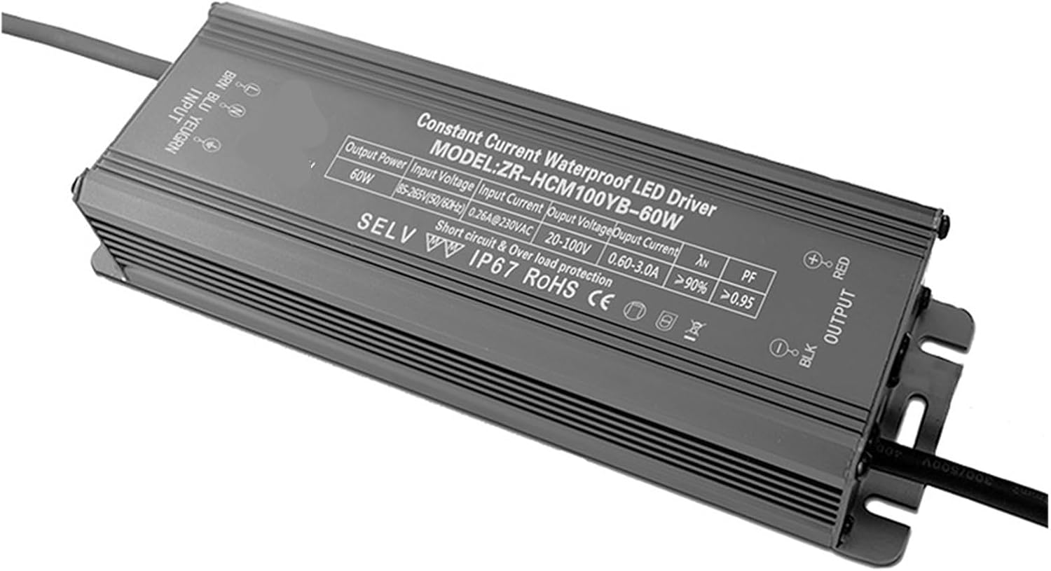 LED Driver Power 60W Street lamp Constant Current Waterproof Switching Power Supply LED floodlight Low Voltage 0-10V dimming Power Supply(ZR-HCM42YB-100W)