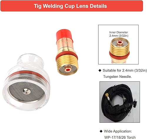 Miniatura 4 de Lente de gas de soldadura Tig, boquilla de soldadura Tig, copa de antorcha Tig, copa de vidrio, guía de taza de soldadura Tig, juego de boquillas de