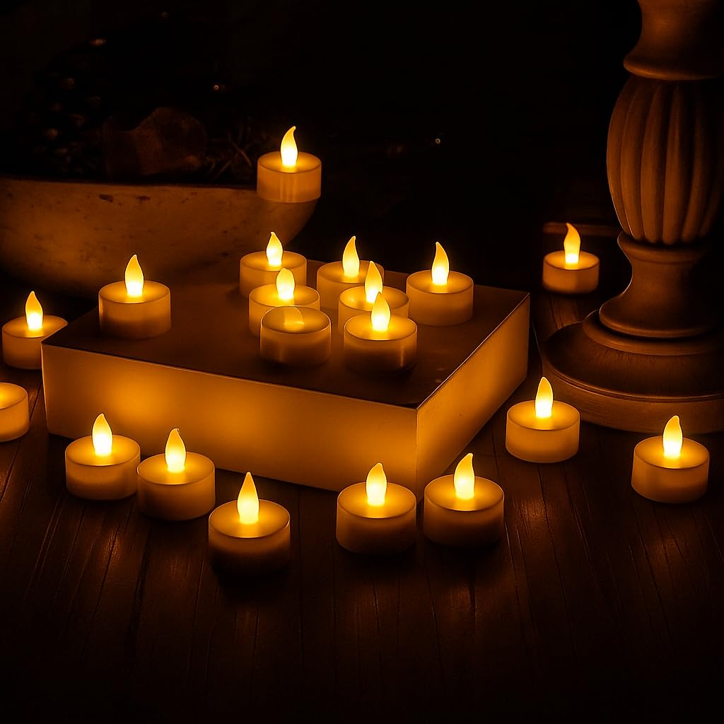 Oblivion Pack of 12 LED Tealight Candles – Battery Operated Flameless & Smokeless Decorative Diyas for Diwali, Pooja & Home Decoration, Warm Yellow Tea Lights for Festival & Party Décor