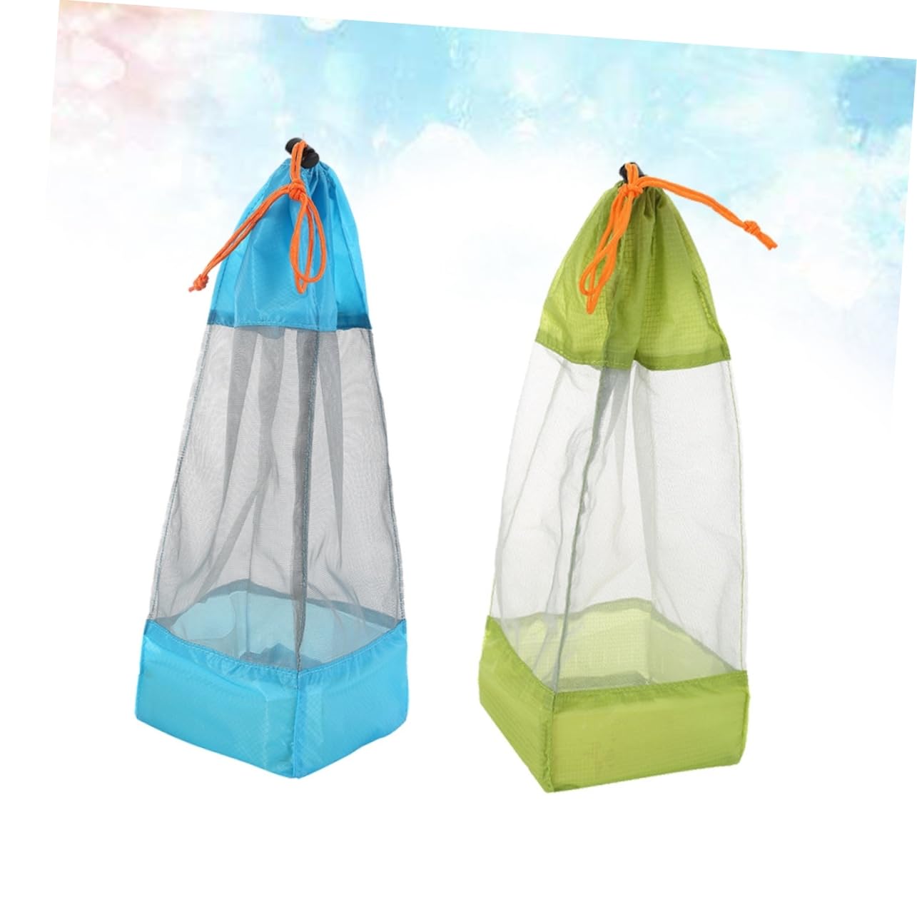 CIYODO 2Pcs Ultralight Drawstring Mesh Stuff Sack Outdoor Laundry Cloth Pouch for Camping Hiking Travel Fishing with Base Design Green