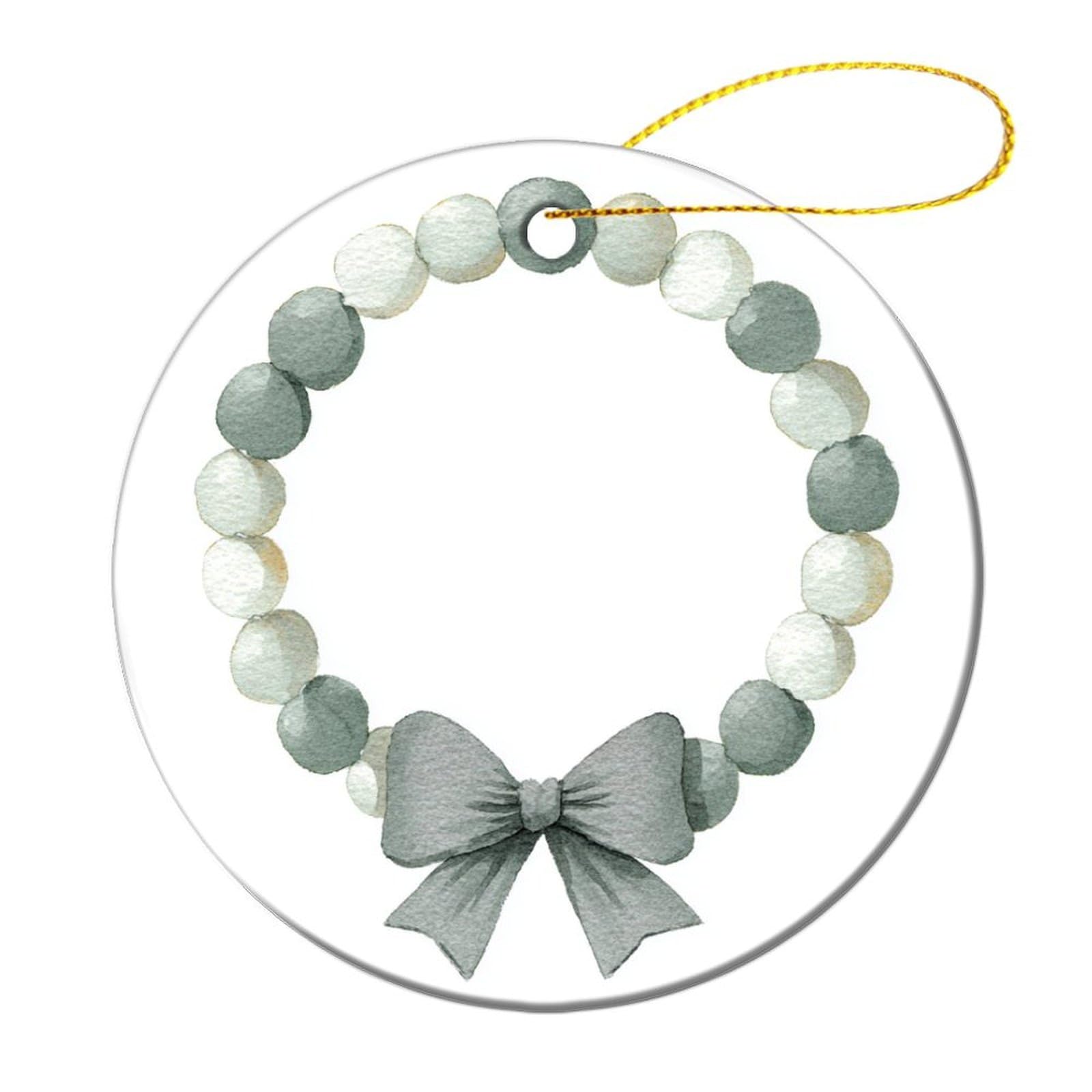 Circular Garland with A Large Green Bow Christmas Tree Hanging Ornaments,2 Pieces, 7.2CM Round Double-Sided