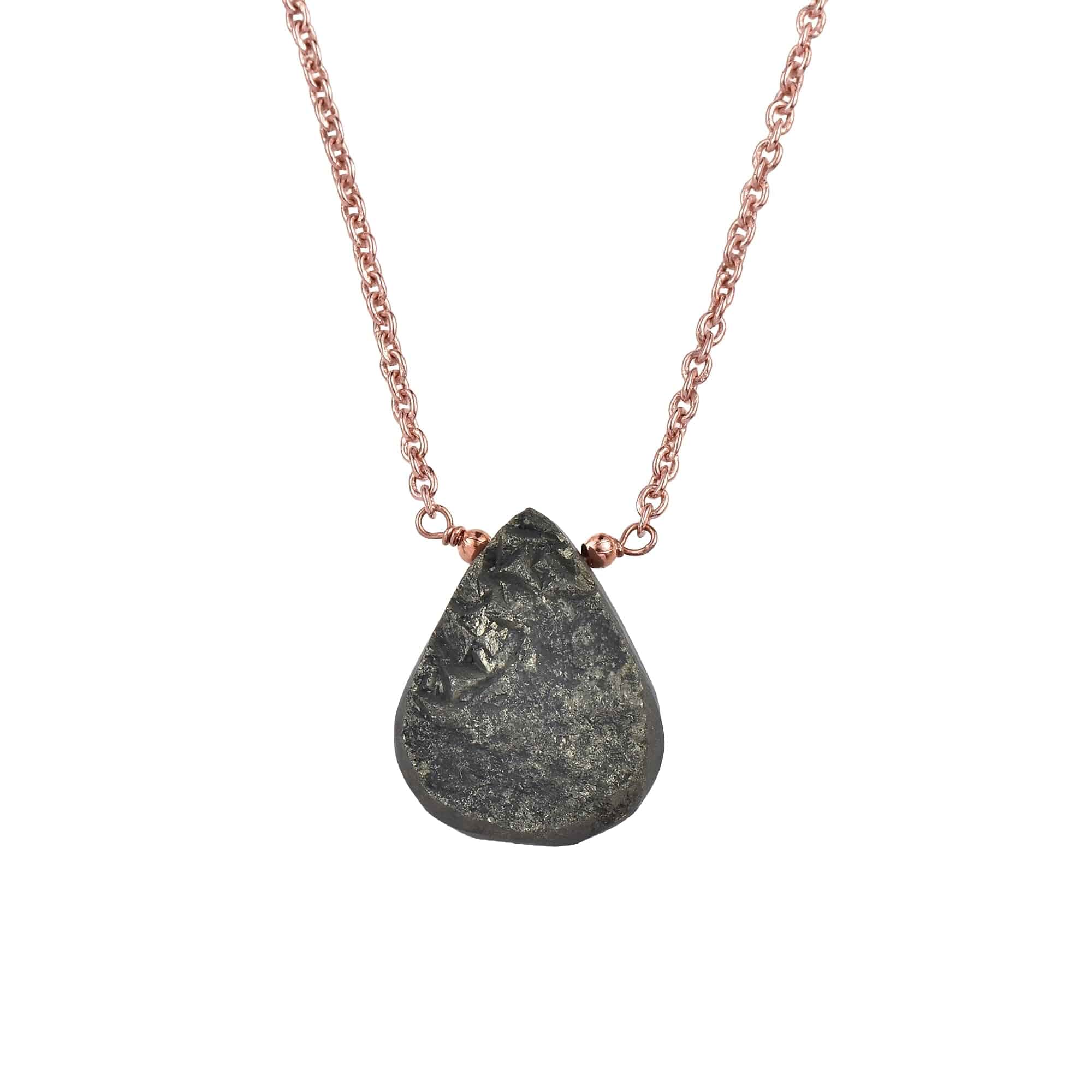 Pear Cabochon Necklace for Women, Natural Gemstone Pendant 10–15 Cts, 18 Inch Rose Gold Plated Adjustable Cable Chain, Minimalist Boho Crystal Jewelry Gift