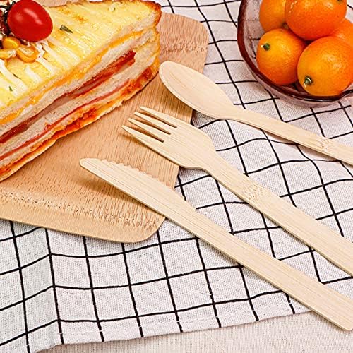 300 Pcs Wooden Cutlery Set Disposable Bamboo Cutlery Eco Friendly 100% All-Natural Birchwood Biodegradable for Picnic Party Celebrations - 100 Wooden Forks, 100 Wooden Knives, 100 Wooden Spoons