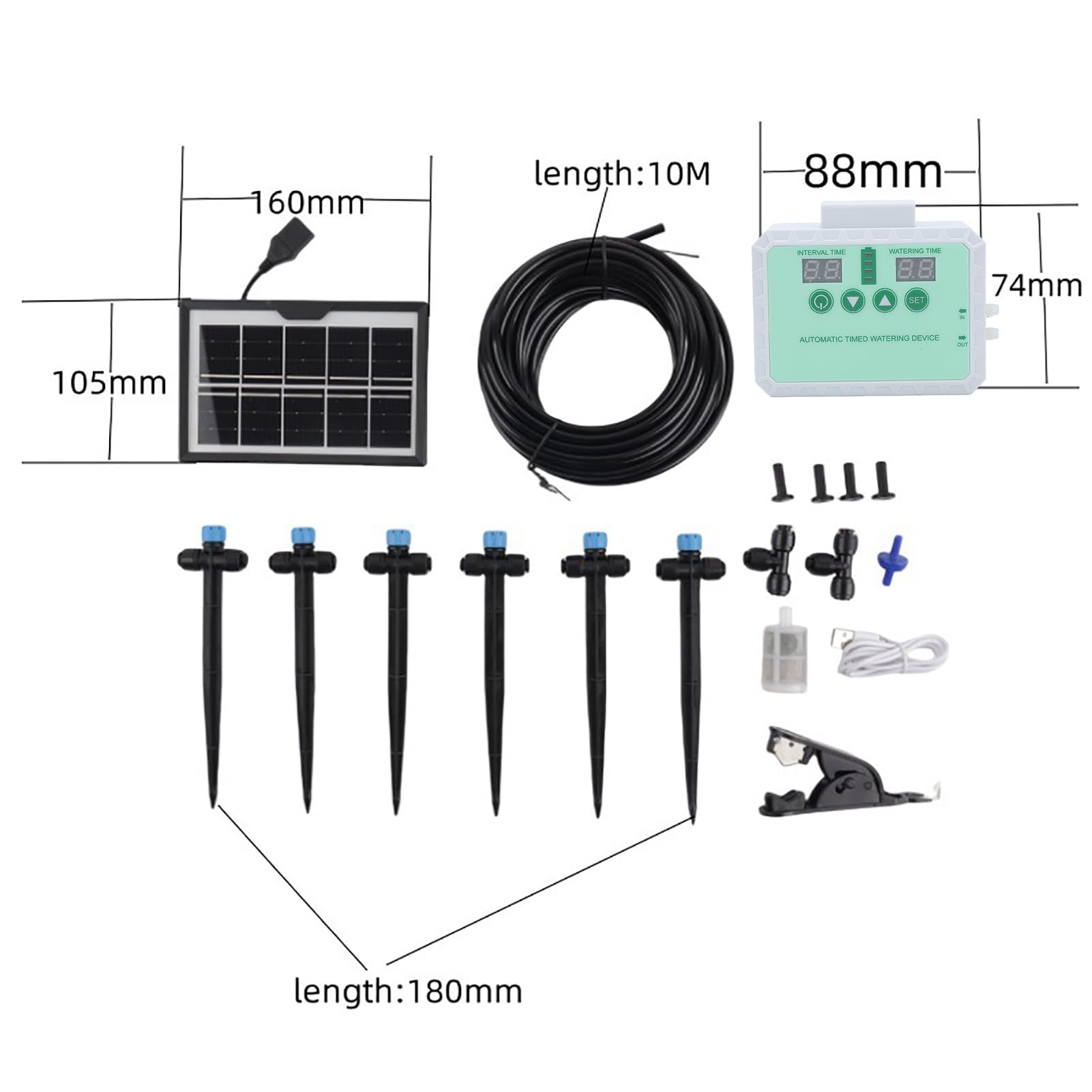 Eujgoov Kit Pompa Solare per Piante, di Irrigazione a Goccia Automatico con Timer e Ugello per Serra da Giardino Interna Ed Esterna (WHITE)