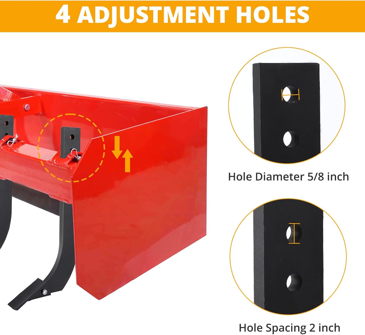 4 Holes Scarifier Shank Teeth, Box Blade Shank, 18'' Scarifier Shank,Ripper Shank with Removable Tapered Teeth and Pins, Adjustable Shanks Assembly for Replacement, Digging, Plowing