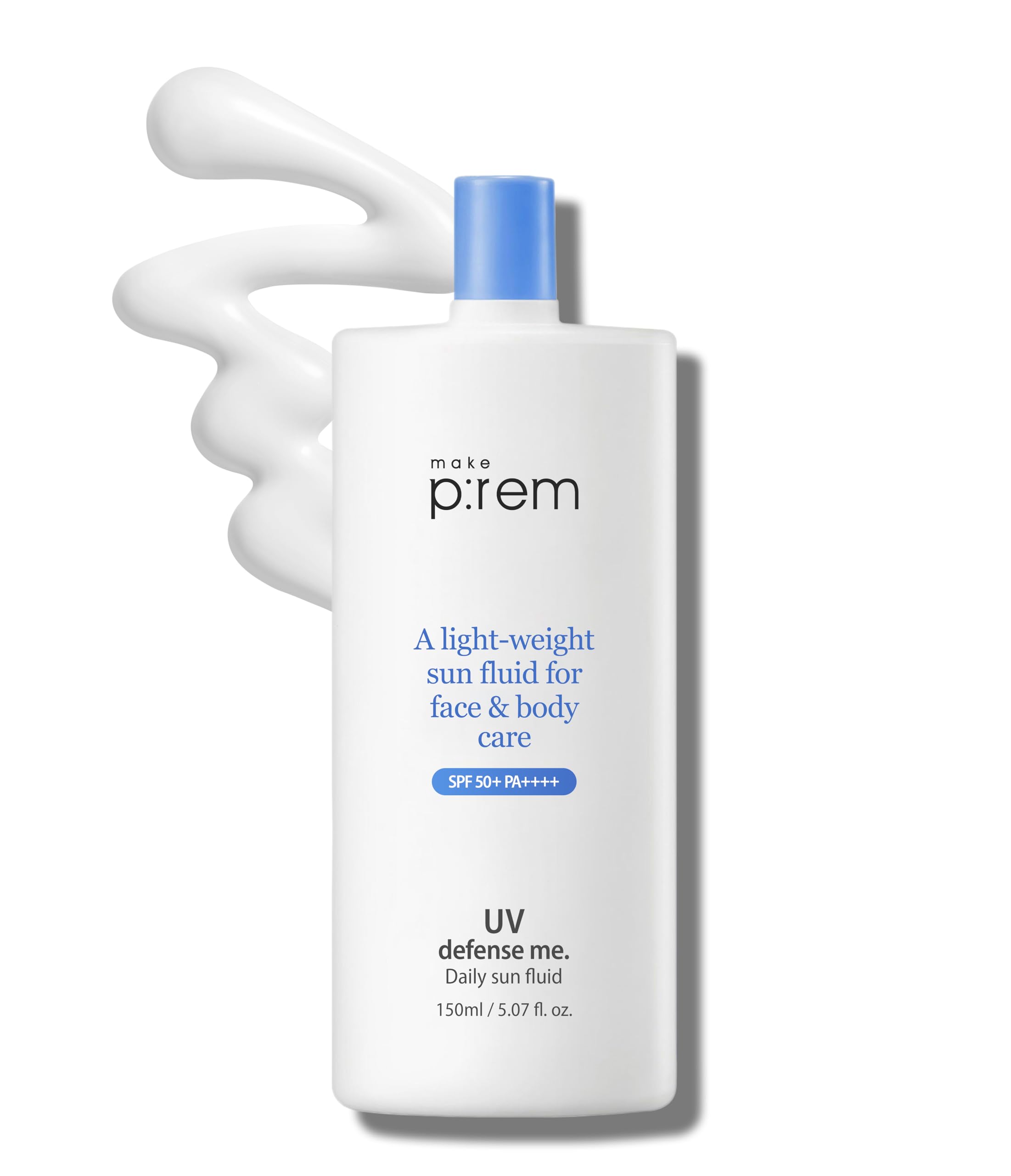 MAKEPREM Defense Me Daily Vegan Sun Fluid Non-greasy Calming Hydrating SPF 50+PA++++ Sunblock Reef-safe UV Broad Protection Sunscreen Blue Ray Sensitive Acne-Prone Oily Skin Face Body Korean Skincare