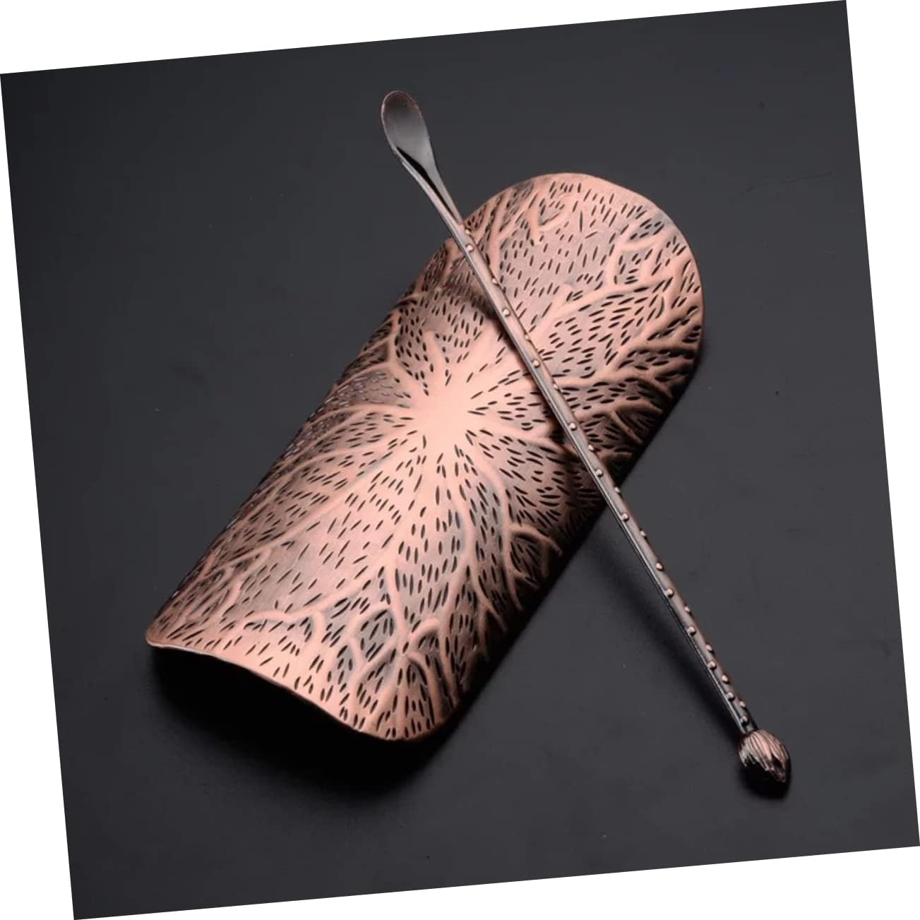 Japanese Style Tea Scoop and Holder Set Handmade Hammered Metal Tea Spoon and Coffee Beans