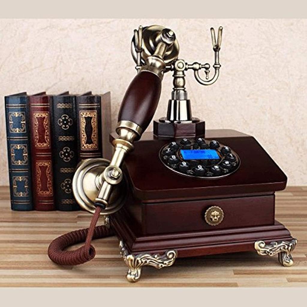 Telephone Retro Phonentique Style Telephone with Wood and Metal Body, Functional Rotary dial and Socket Red Telephone,Office,Hotel Home Decoration