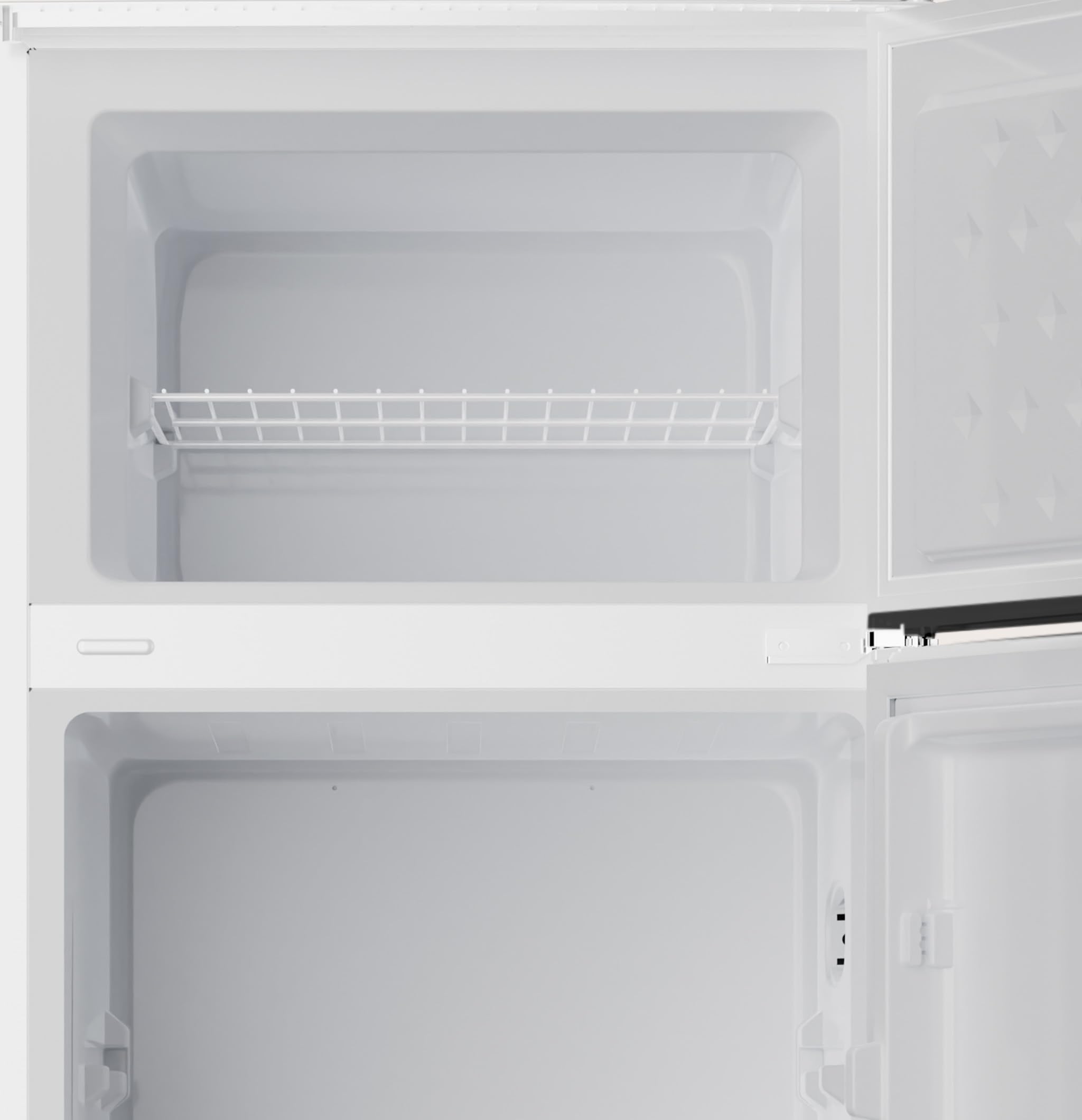 EVVO Frigorífico 2 Puertas F40, 211 L (170 L + 41 L), 142,8 cm, Clase E, 41 dB, Congelador 4 Estrellas, Baldas Cristal, Bajo Consumo, Blanco