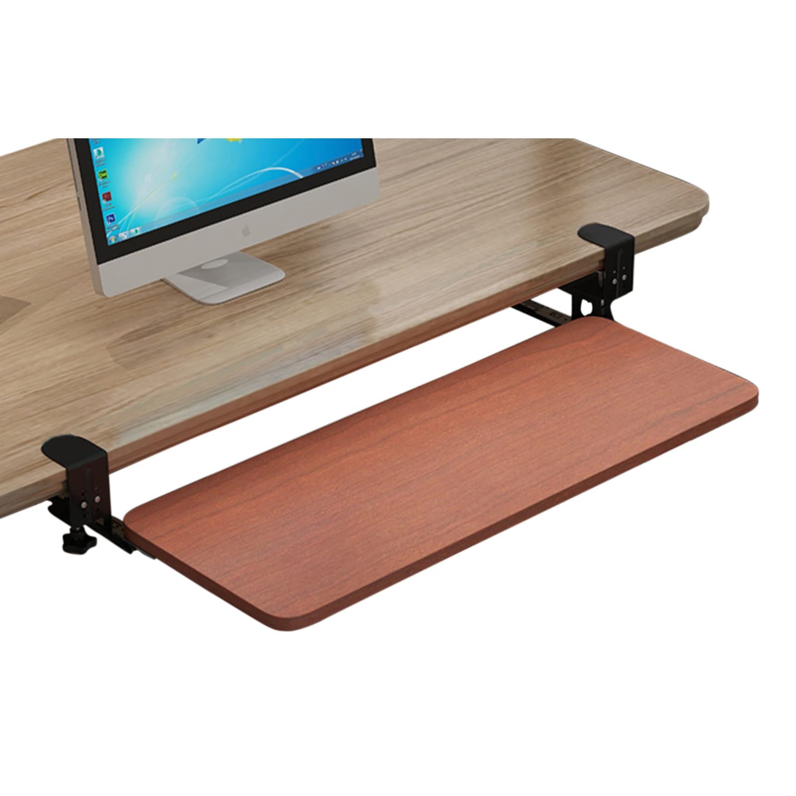 CVJdfhRE desk extender， Wooden Keyboard Tray Sliding Under Desk, 25Kg Load, Pull Out Shelf, Computer Arm Support Wrist Rest(Teak,75x25cm(30x10Inch))