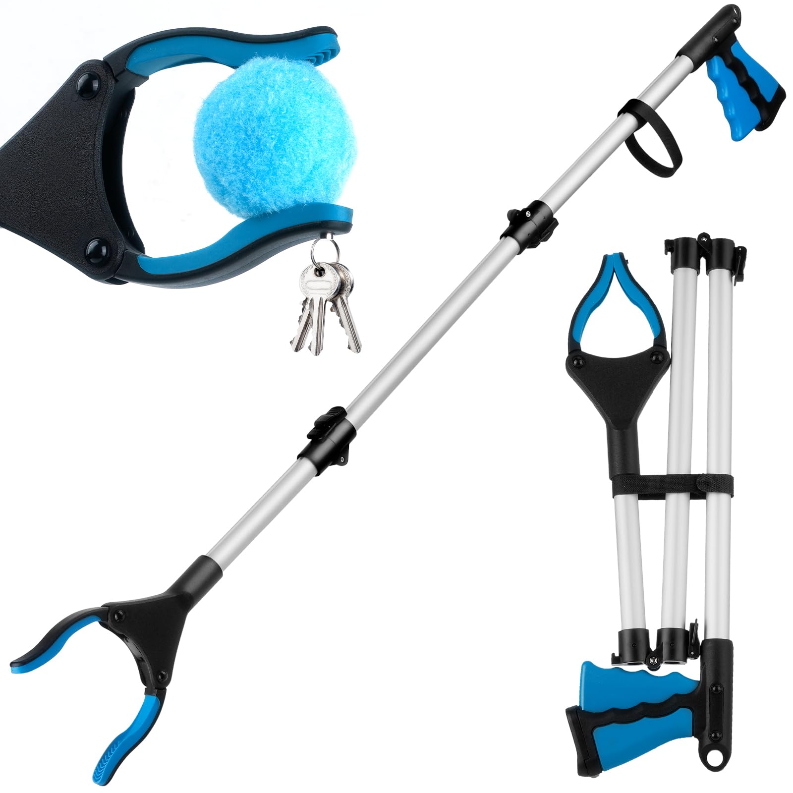ZUPAPJO Blu Pinza Raccogli Oggetti Pieghevole in Alluminio, Pinza Telescopica Pieghevole con Testa Rotante 360°, con Magnetiche, Adatto per Anziani, Disabili e Donne Incinte, 110 cm | Pinza Telescopica Pieghevole con Magnetiche, Adatto per Anziani, Disabili e Donne Incinte