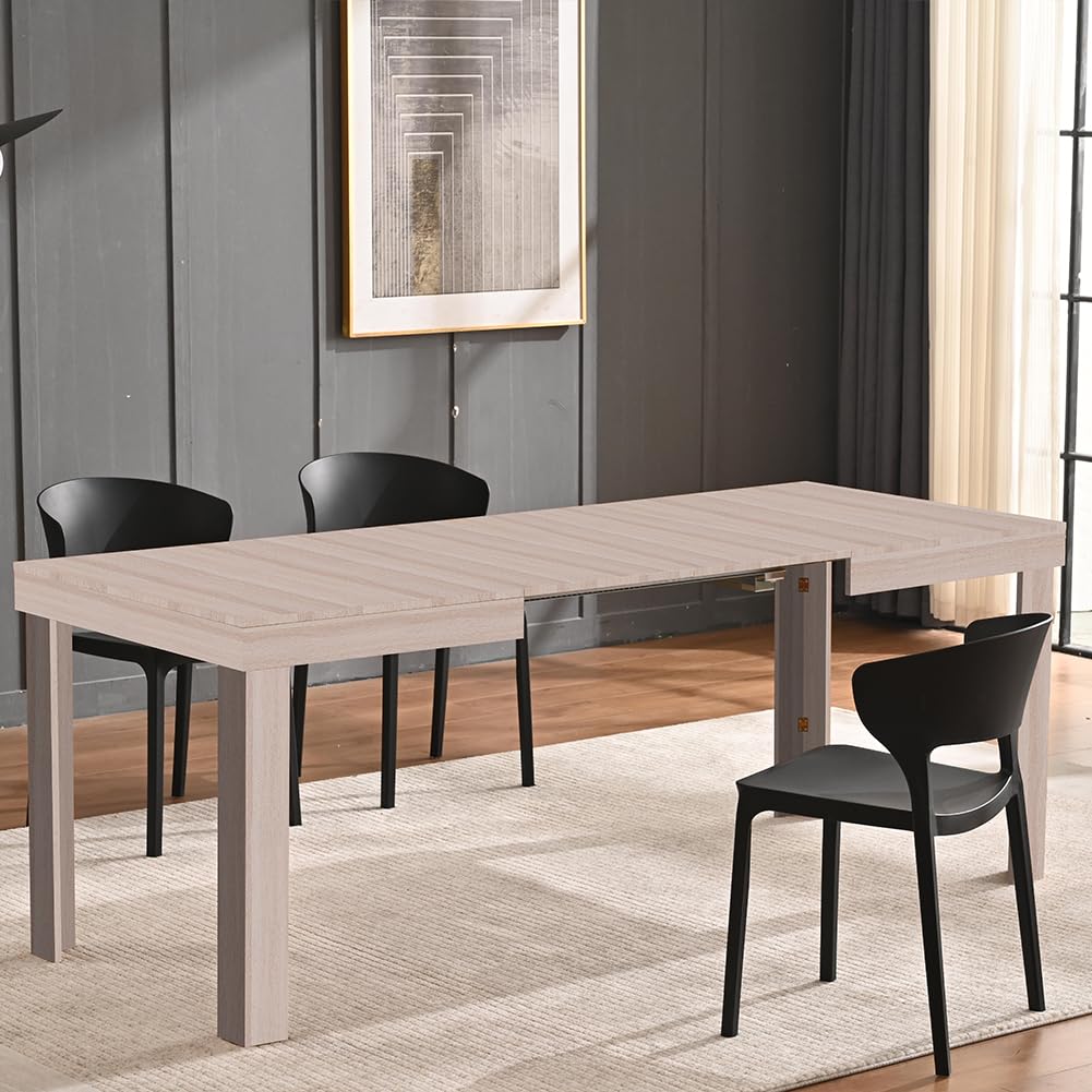Shally Dogan Tavolo Allungabile da 4 a 6 Posti per Sala da Pranzo e Cucina, Tavolo Estensibile da 120 a 200 cm con Apertura a Scorrimento, Struttura Robusta, Design Moderno Salvaspazio (Olmo)