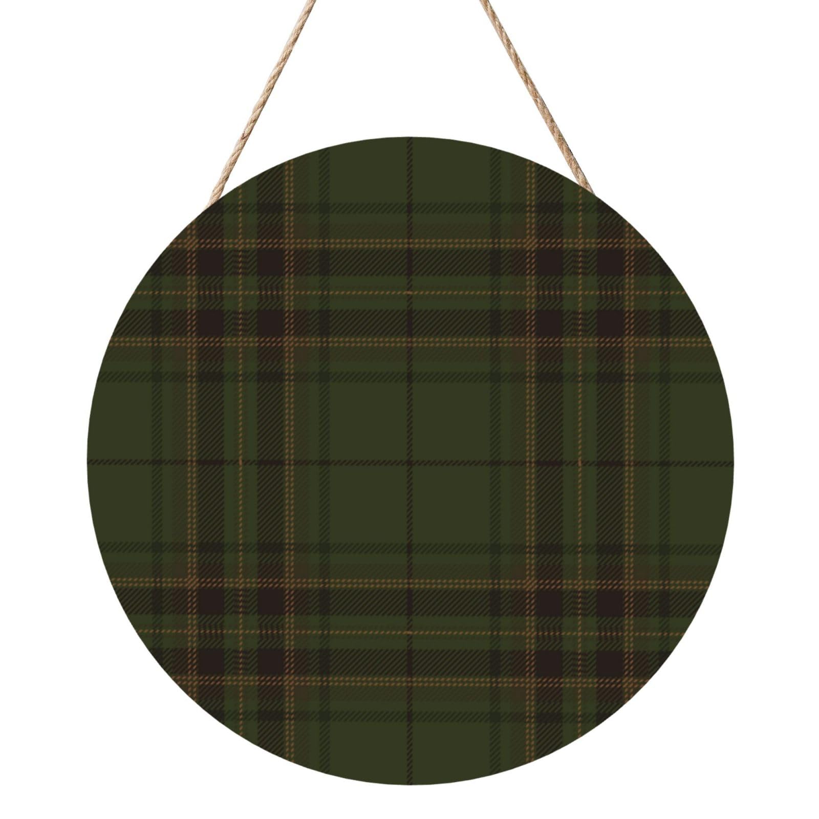 InOmak Green Brown Tartan Plaid Traditional Scottish Background Beauty, Round Wood Panel Painting 12 in, Wall Hanging Painting For Home