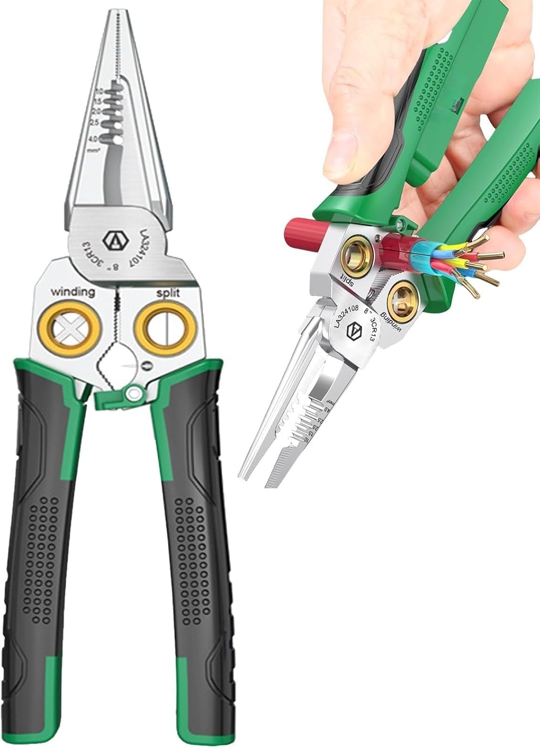 8-in-1 Multi-Functional Wire Stripper Scissors with Electrical Test, Wire Stripper and Crimping Tool, for Wire Stripping, Winding, Opening, Clamping, Cutting, Splitting (with Electrical Test)