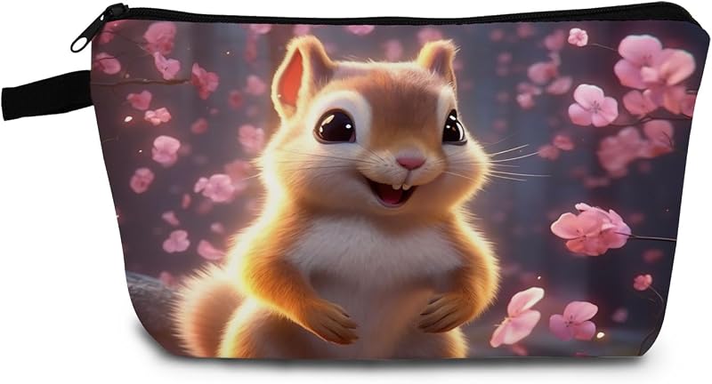 Necessaire de maquiagem com estampa de esquilo YULUENZE Squirrel 04, 20,07 cm x 4,5 cm x 11,99 cm