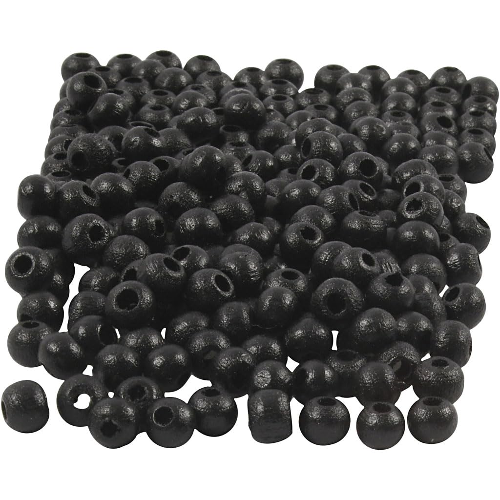 Wooden beads, D: 5 mm, black, 6g, approx. 180 pc
