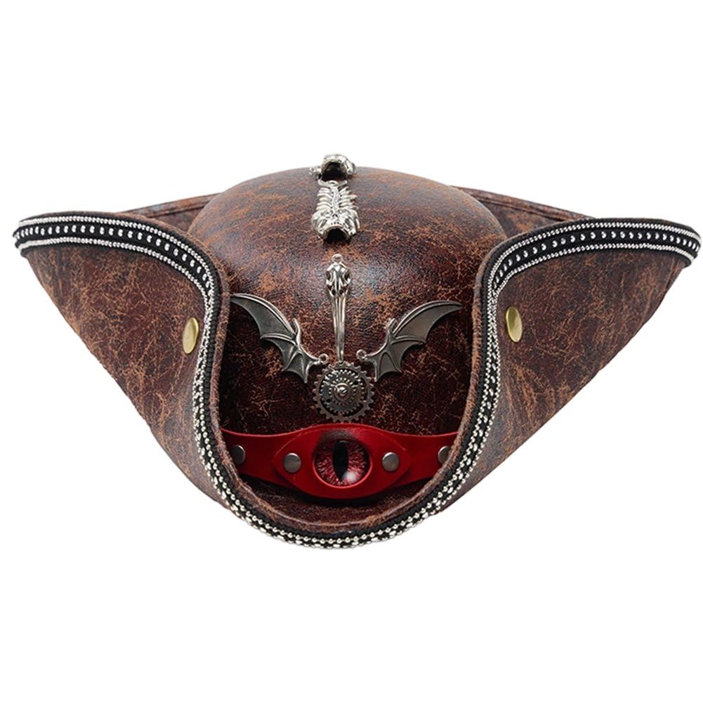 Lamdbao Punk Skull Wings Pirate Hat Pirate Costume Accessories,Medieval Colonial Tricorn Hat Halloween Cosplay Accessories for Men Women