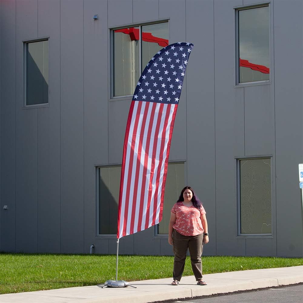 Vispronet USA American Feather Flag Kit – 13.5ft Stars and Stripes Patriotic Swooper Flag with Pole Set, Cross Base and Weight Bag – Weather-Resistant Knitted Polyester – Printed in the USA