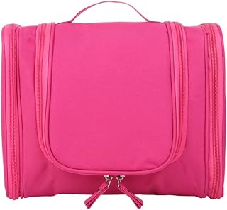 Bolsa De Almacenamiento De Tocador De Color Rojo Rosa, Bolsa De Almacenamiento De Tocador Con 3 Aperturas De Color Rojo Rosa, Gancho Para Colgar, Bolsa De Maquillaje Para Cosméticos De Viaje De Gran C