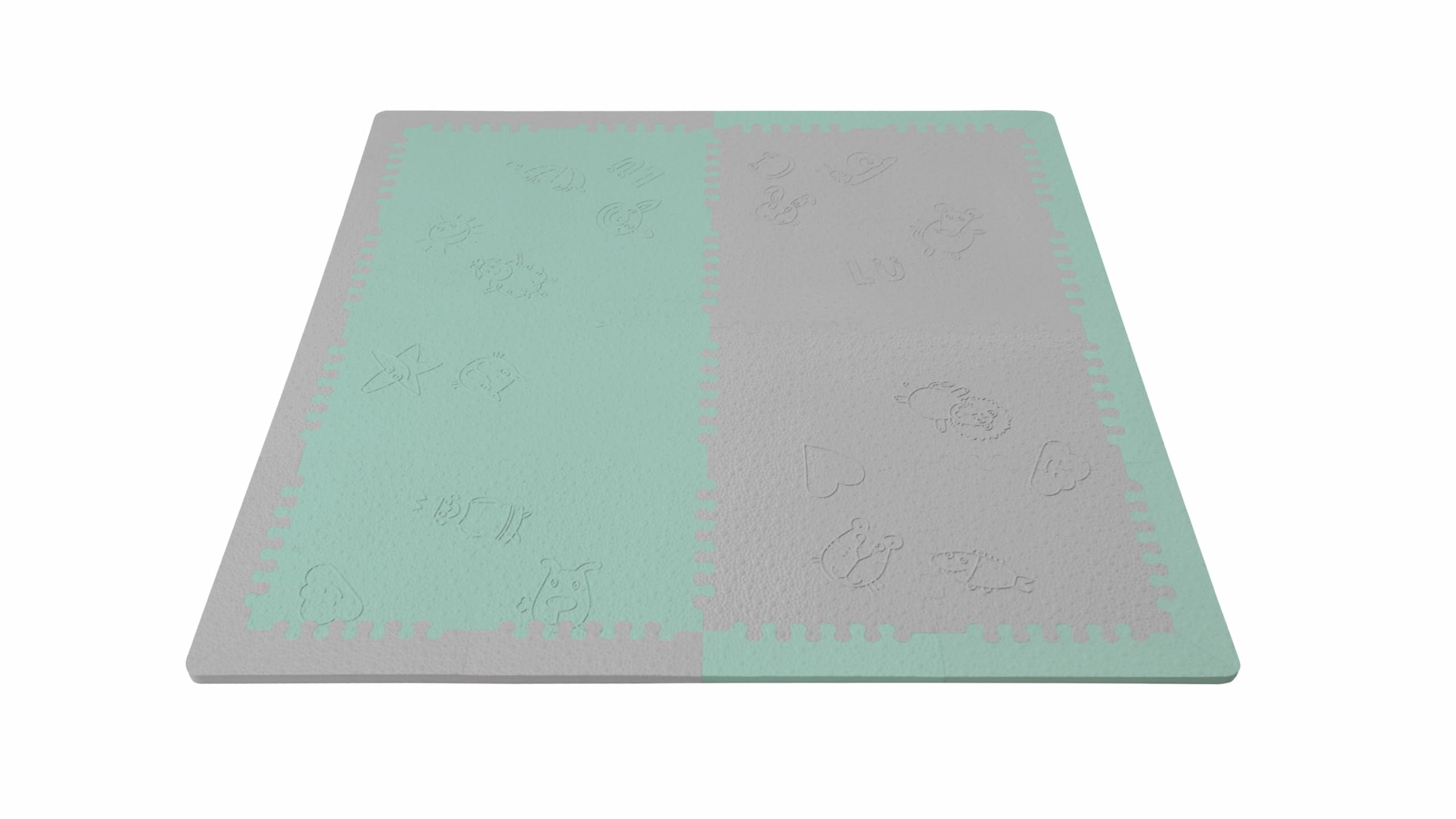 LuBabymats Mini - Alfombra puzzle de viaje para bebés, suelo extra acolchado de Foam (EVA). Medida: 110x110 cm. Color mint y gris