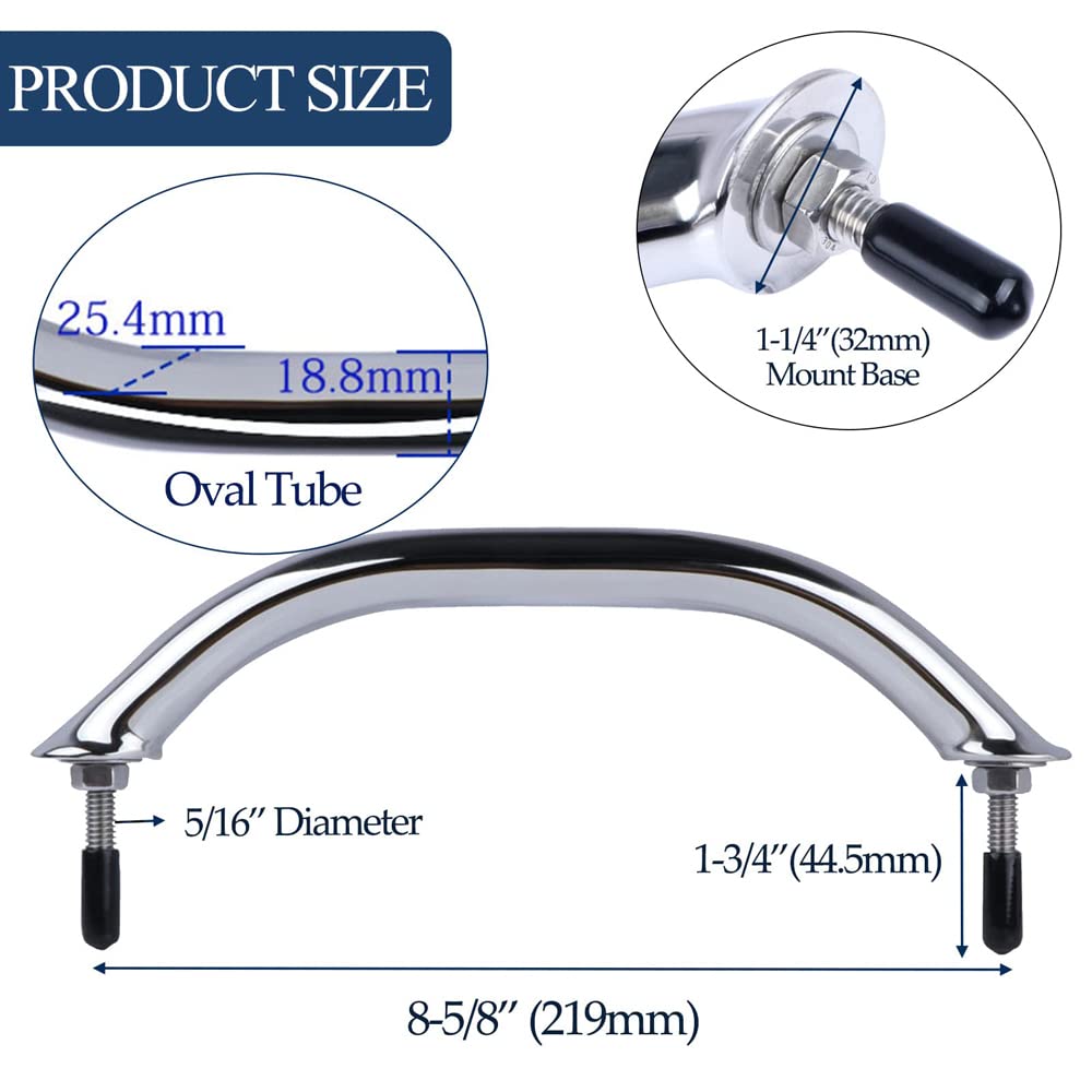 Main Courante Poignée Bateau En Acier Inoxydable 304 Poli – Longueur 40 Cm, Tube 7/8 Pouce, Marine, Salles De Bain