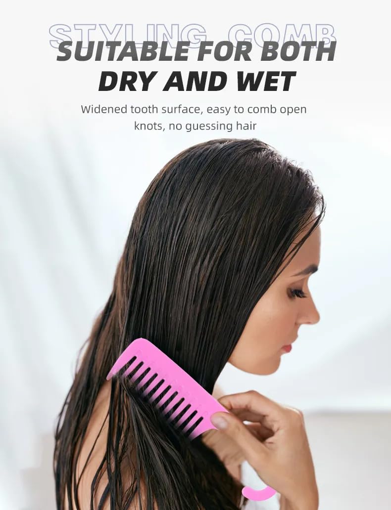 Pink Planet Wide Tooth Shampoo Comb | Hair Detangling Scalp Massage | Anti Static Hair Comb for Wet & Dry Hair Care | Gentle Durable Grooming Comb for Curly Thick Straight Wavy Hair Women Men 4