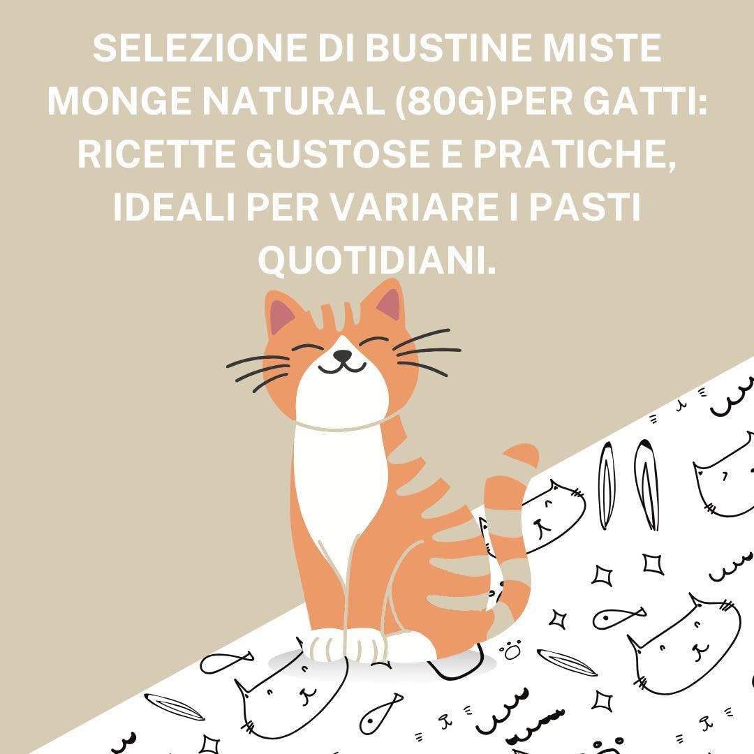 Monge Natural Bustine gatto, alimento completo per gatti, monge umido gatto gusti Assortiti | 24 bustine da 80 grammi l’una.