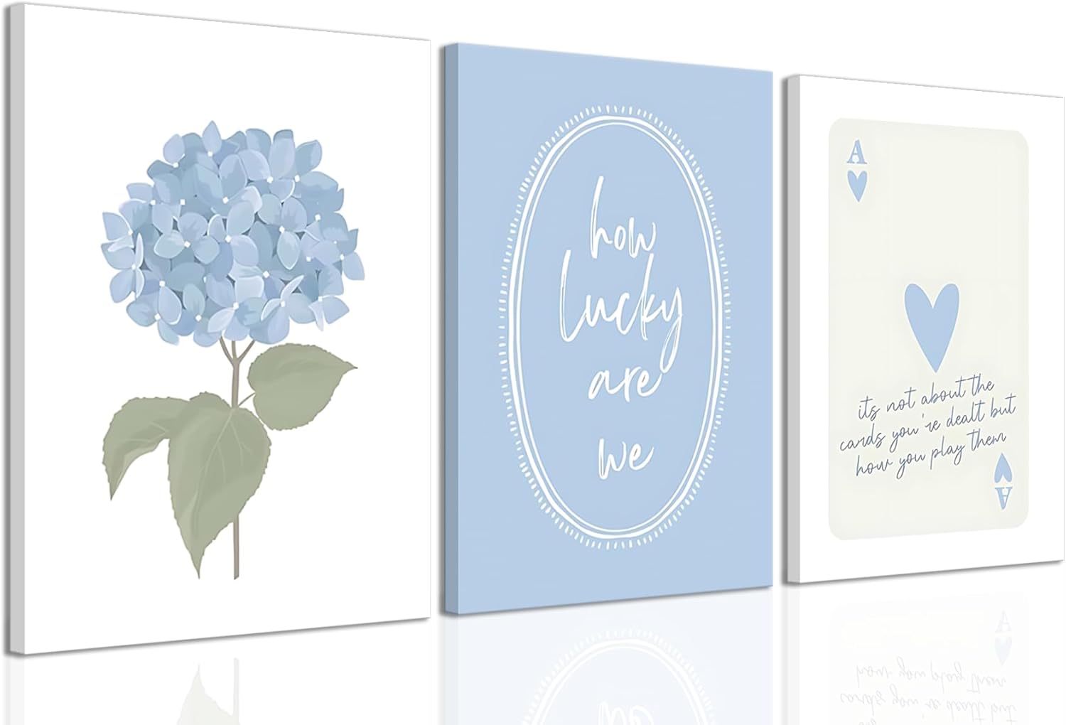 Cshylven Hydrangea Wall Art Set of 3, Blue Floral Canvas Prints, Inspirational Quote Modern Minimalist Botanical Wall Decor, Preppy Baby Blue Aesthetic Pictures for Bedroom Bathroom Dorm 24x16 Framed