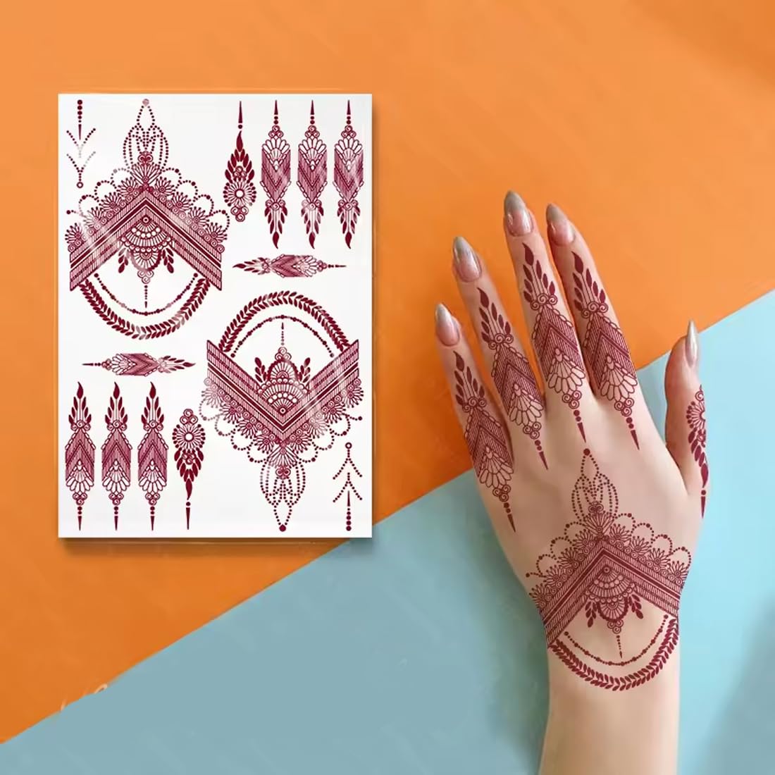 VOORKOMS Triangle Shape With Flower Mandala Mehndi Termporary Tattoo Stiker For Girls & Women Tattoo-picture-47