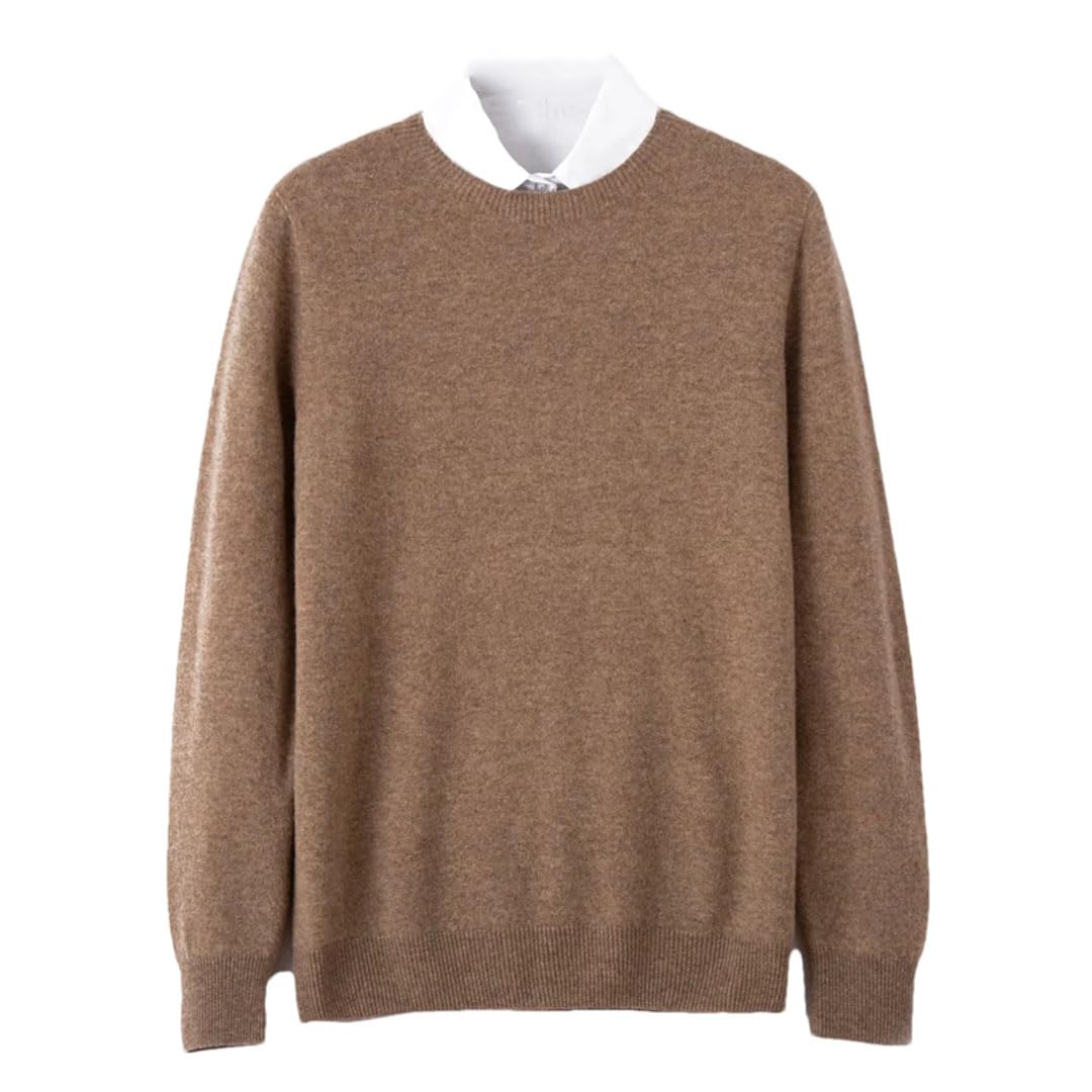 Męski sweter z okrągłym dekoltem wełniany sweter z dzianiny sweter jednolity kolor biznesowy ciepły sweter, Brązowy szary, XL