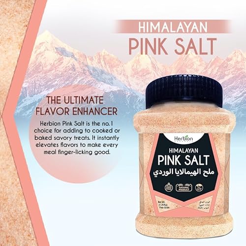 هيربيون ناتشورالز ملح الهيمالايا الزهري، 1.25 كجم، حبوب دقيقة، 84 مغذيًا ومعادن، جودة ممتازة، ملح طبيعي بالكامل، يغسل ثلاث مرات في مياه الينابيع.