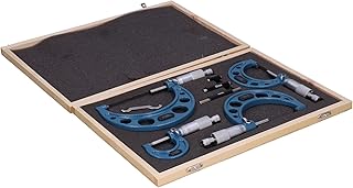 4Pcs Outside Micrometer High Accuracy Machinist Tool Set Professional Premium Precision Measuring Range 0~100mm/0~3.9in 25/50/75/100mm 0.01mm Graduation 3Extension Bar 1Wrench 1Box