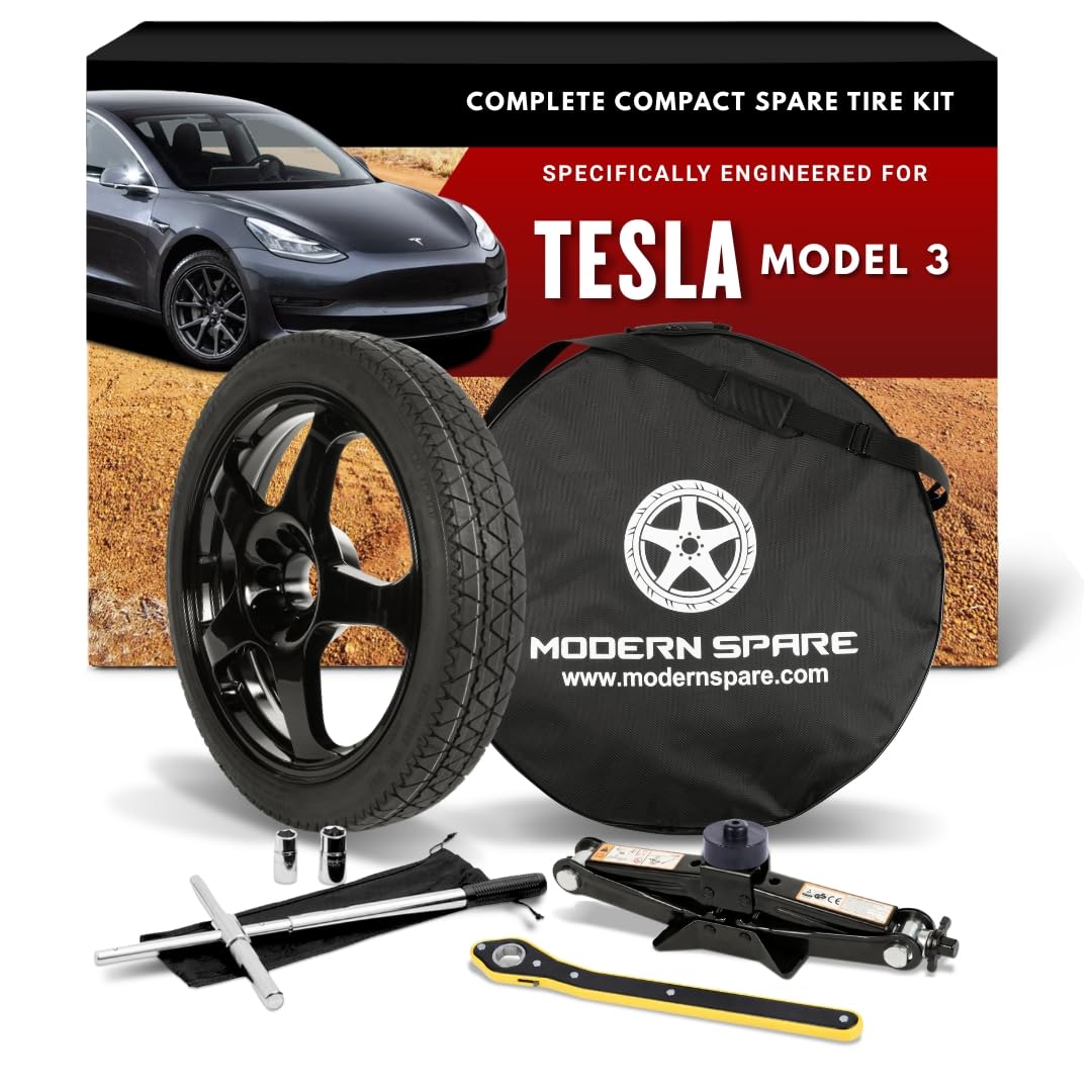 Modern Spare Complete Compact Spare Tire Kit With Carrying Case - Fits 2017-2026 Tesla Model 3
