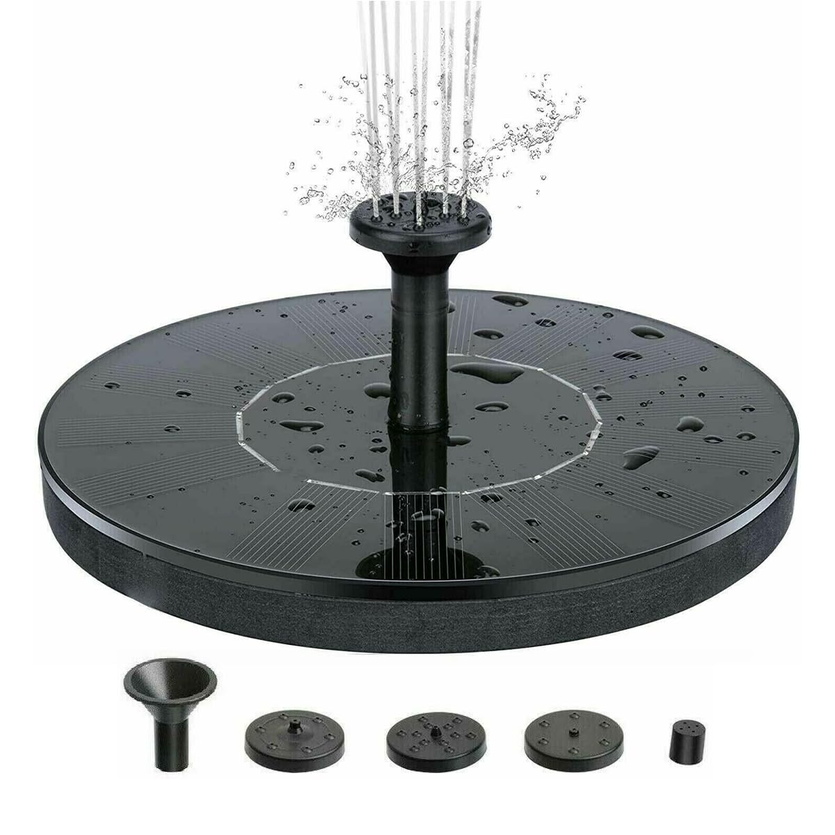 Solar Garden Fountain Floating in Pond with 4 Nozzles, Filter and Pump, Solar Powered Water Feature for Ponds and Pools